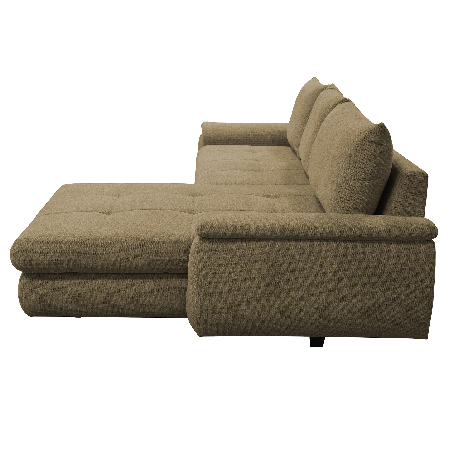 Ecksofa - olive - mit Liegefunktion - Staukasten rechts