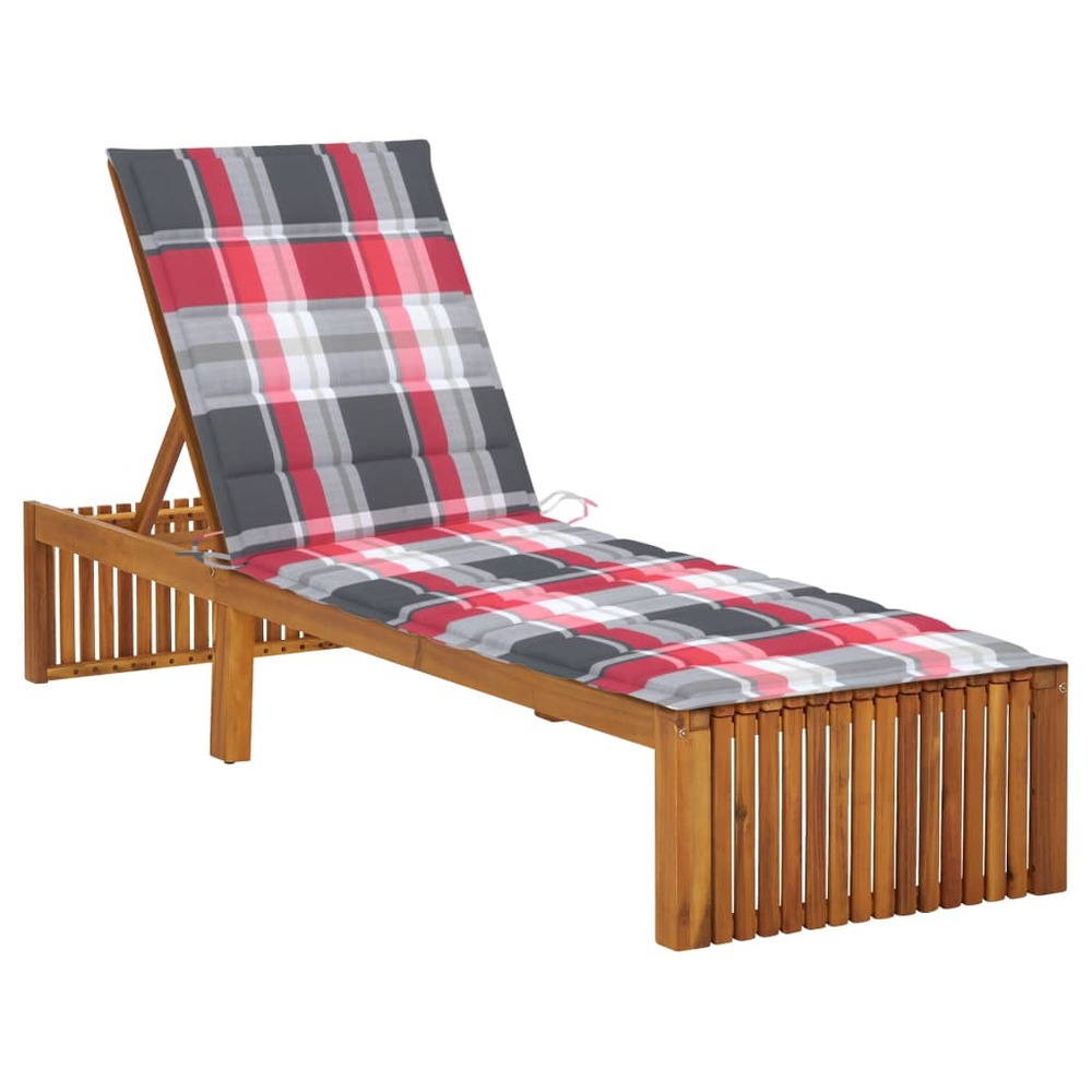 Transat chaise longue bain de soleil lit de jardin terrasse meuble d'extérieur avec coussin bois d'acacia solide