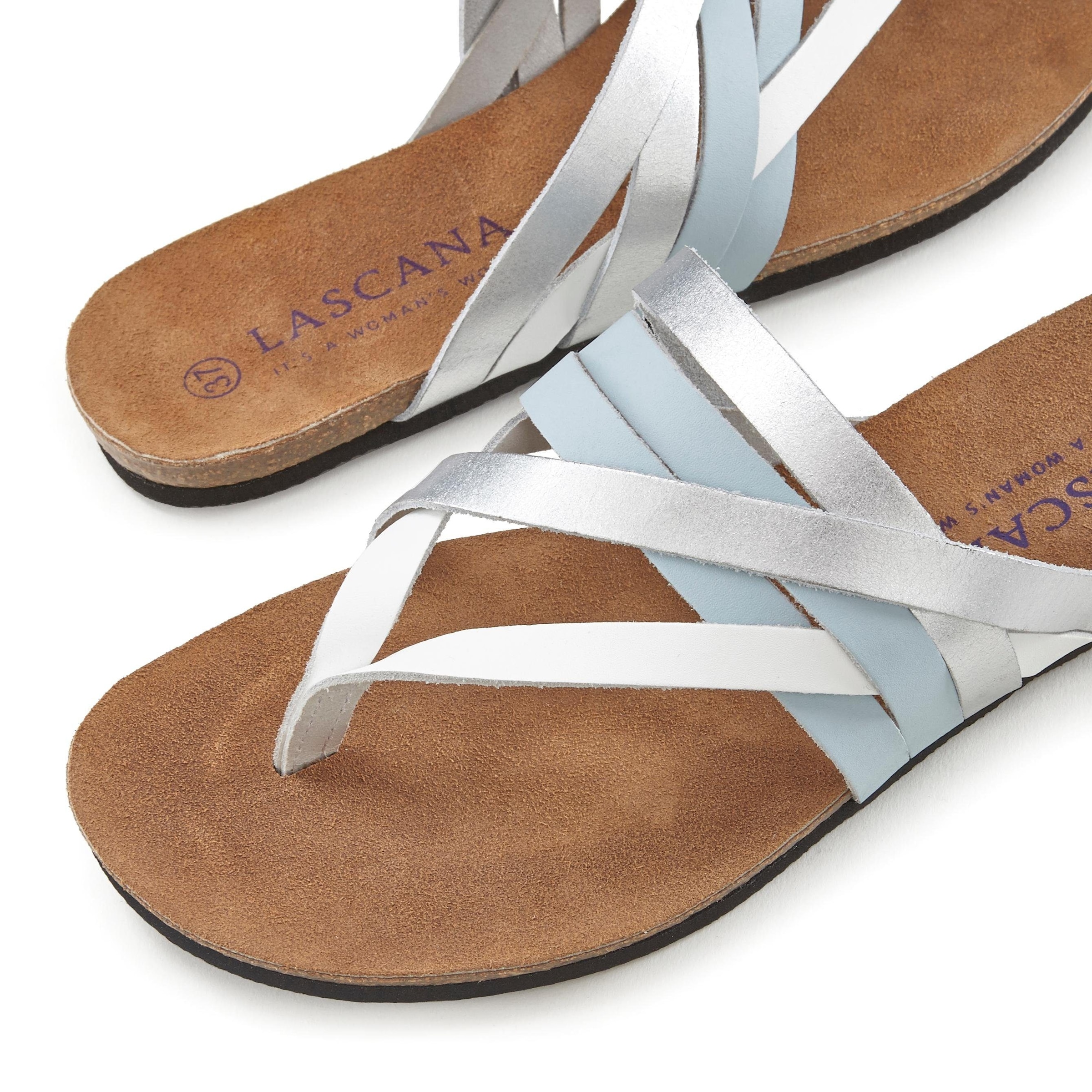 LASCANA Zehentrenner  Sandale, Pantolette aus Leder mit Korkfussbett