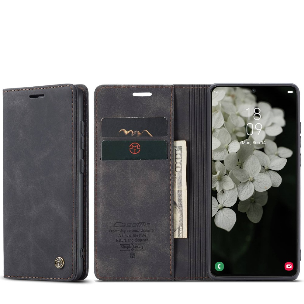 Samsung Galaxy S22 5G Leder Tasche Flip Wallet Etui mit Kartenfächern - Schwarz