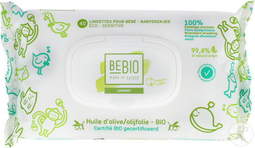 Bebio Lingettes Pour Bébé Au Liniment En Coton Bio À L'Huile D'Olive Bio 40 Pièces
