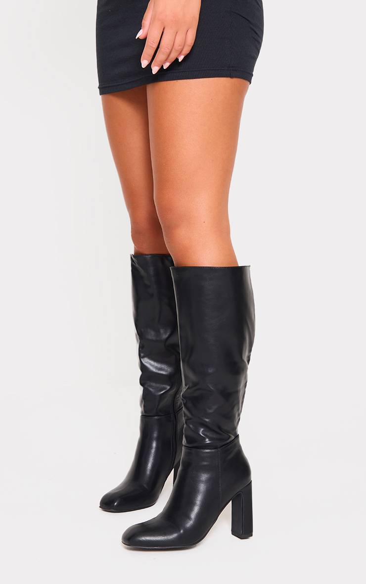 Noir Bottes Hautes À Talon Bloc Carré En Synthétique Avec Fermeture Éclair