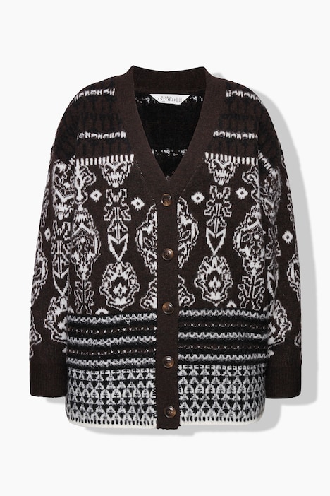 Strickjacke, oversized, Jacquard-Mustermix
