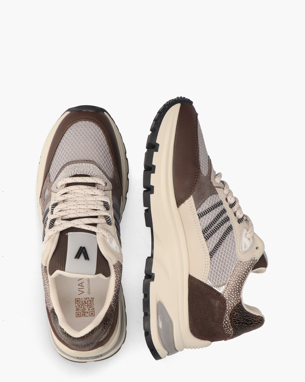 Via Vai Liz Dae Donkerbruin/Taupe Damessneakers