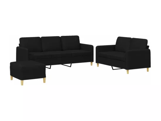Ensemble de canapés 3 pièces avec coussins Noir Tissu