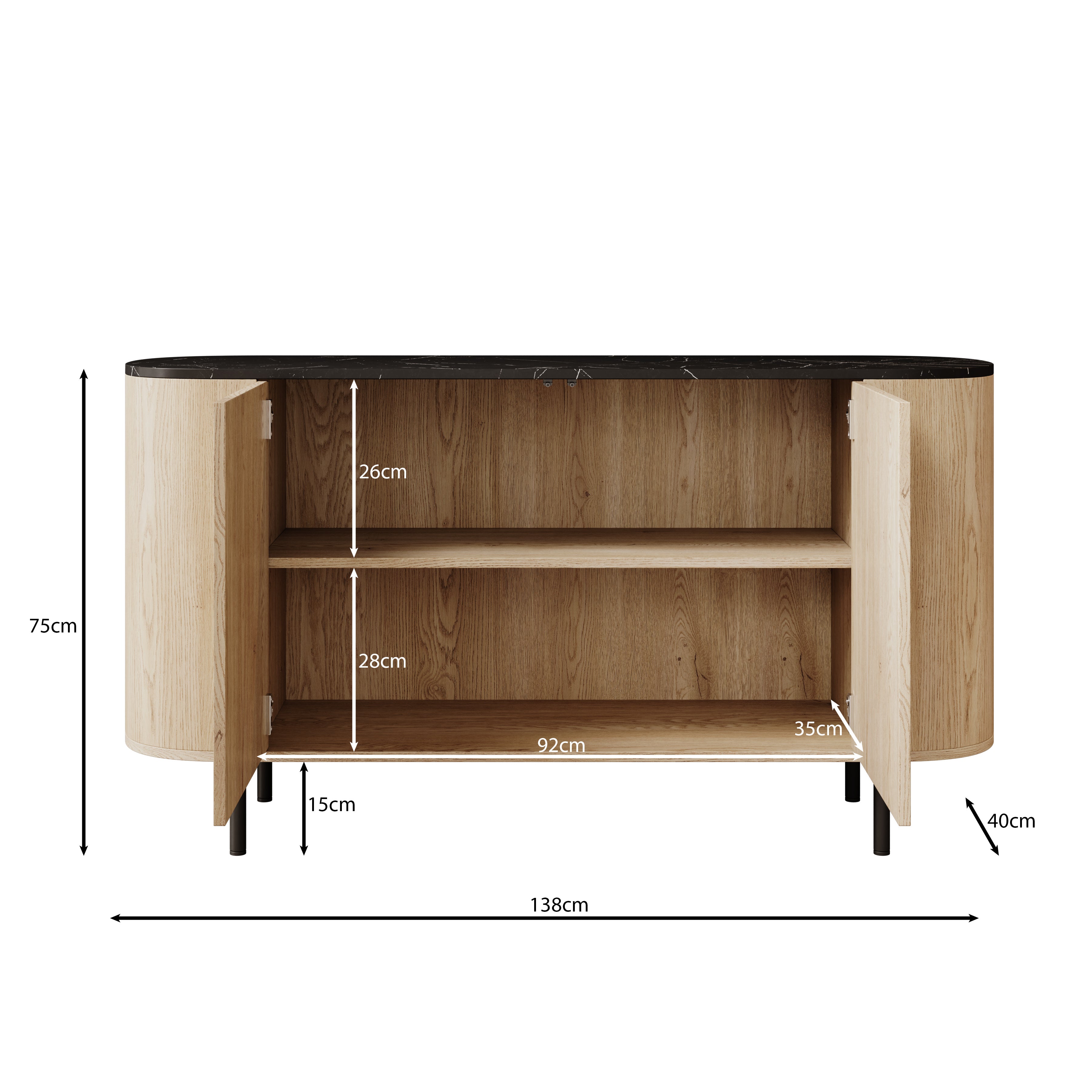 Lauran - Dressoir - Eiken/Zwart - 138x40x75 cm