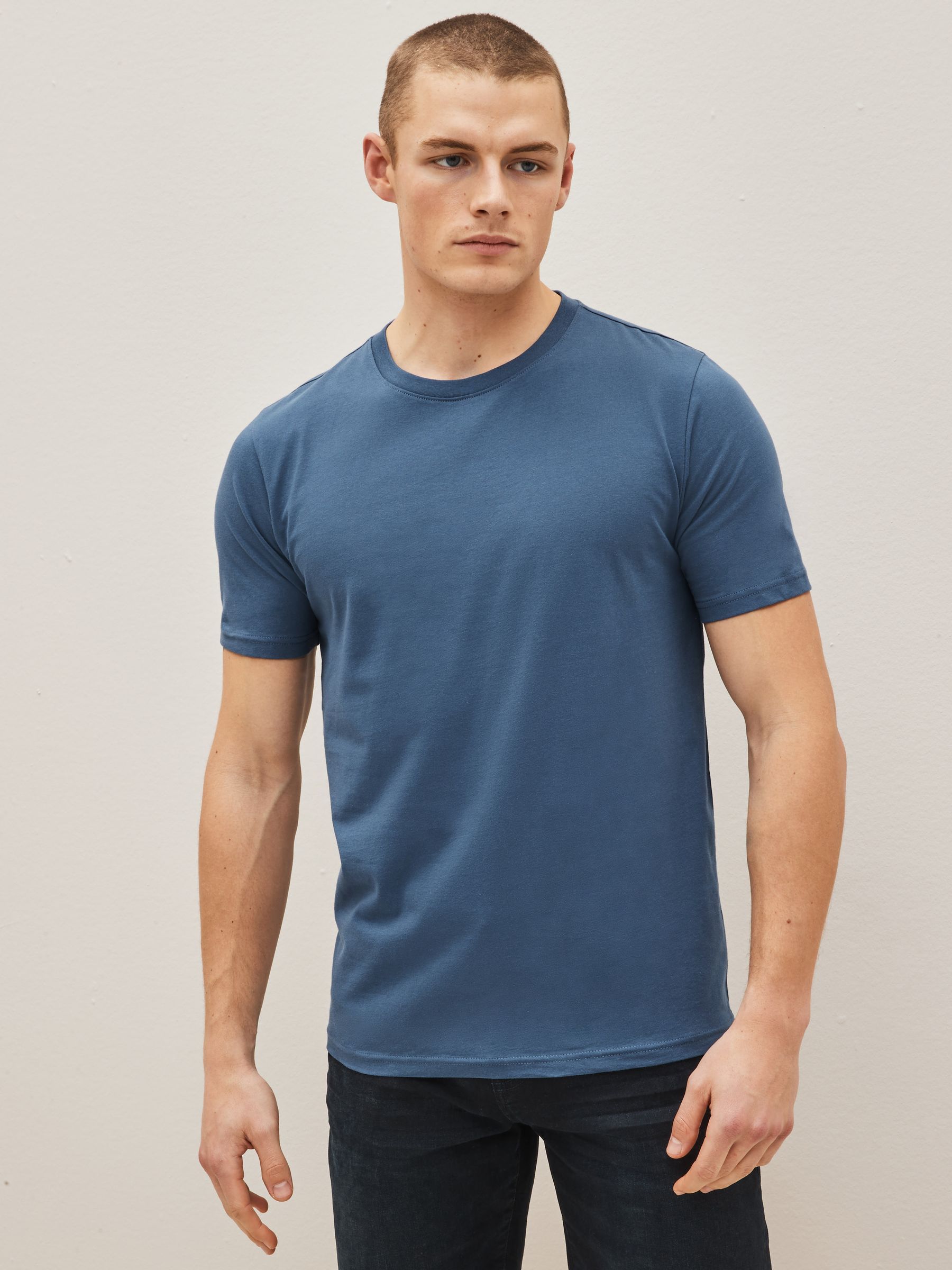 Zwart/leisteen/grijs gemêleerd/wit/marineblauw/blauw - Slim Fit - Essential katoenen T-shirts verpakking van 6