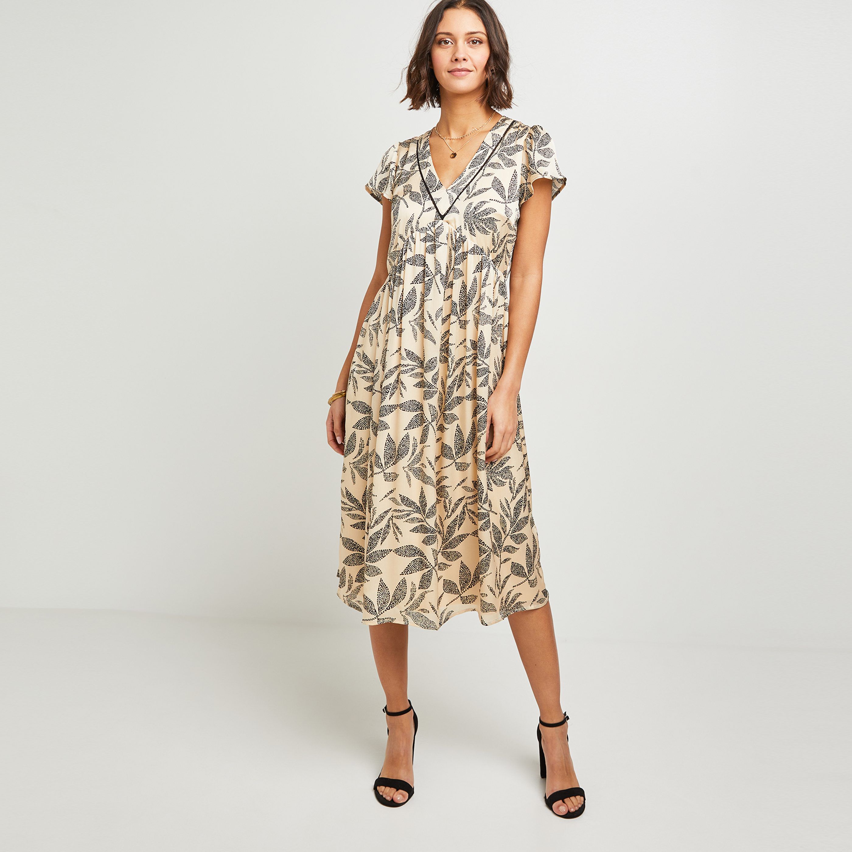 Robe longue imprimée femme - BEIGE