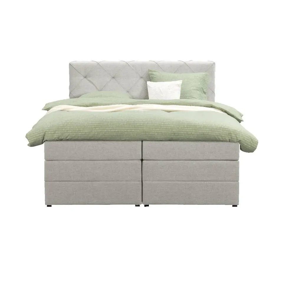 Boxspring met opbergruimte Liv geruit - ecru - 140x200 cm