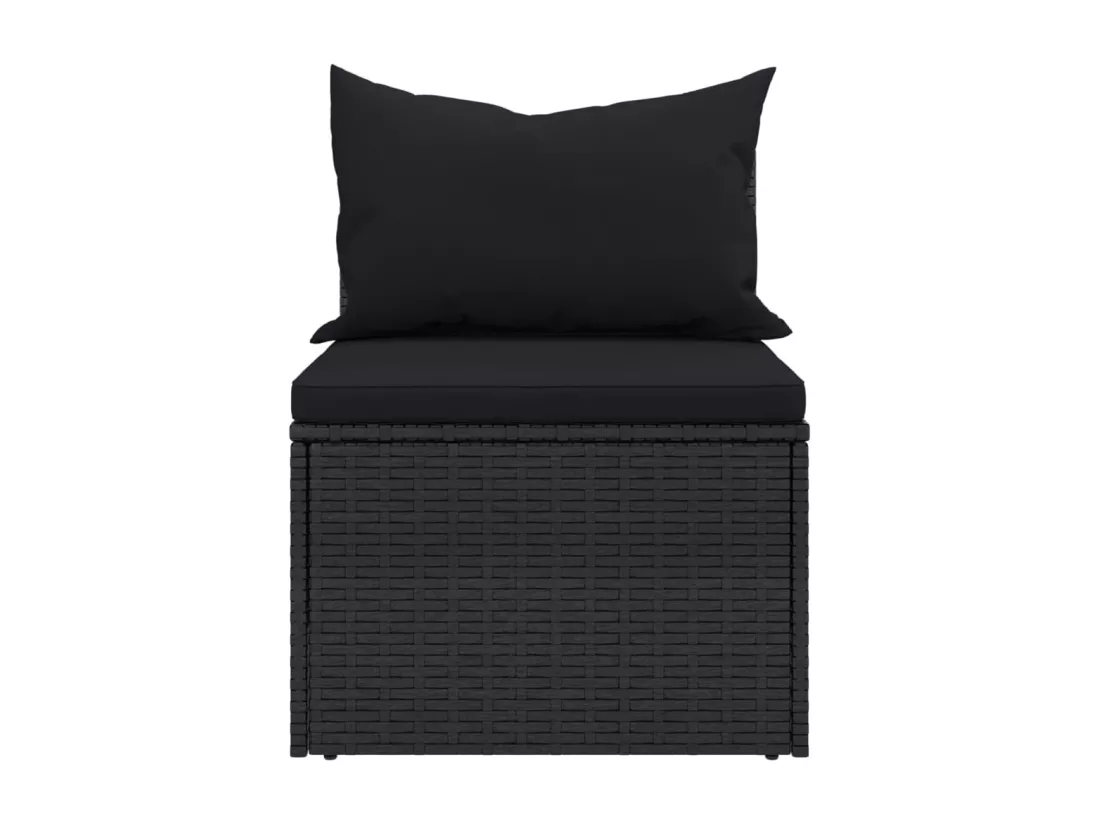 Canapés centraux de jardin et coussins 2pcs Noir Résine tressée