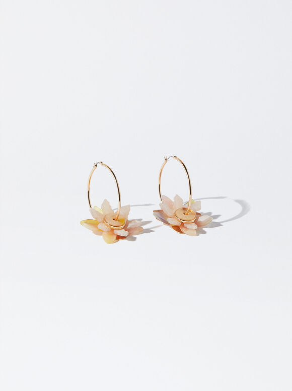 Brincos de argola com flores - Multicoloridos
