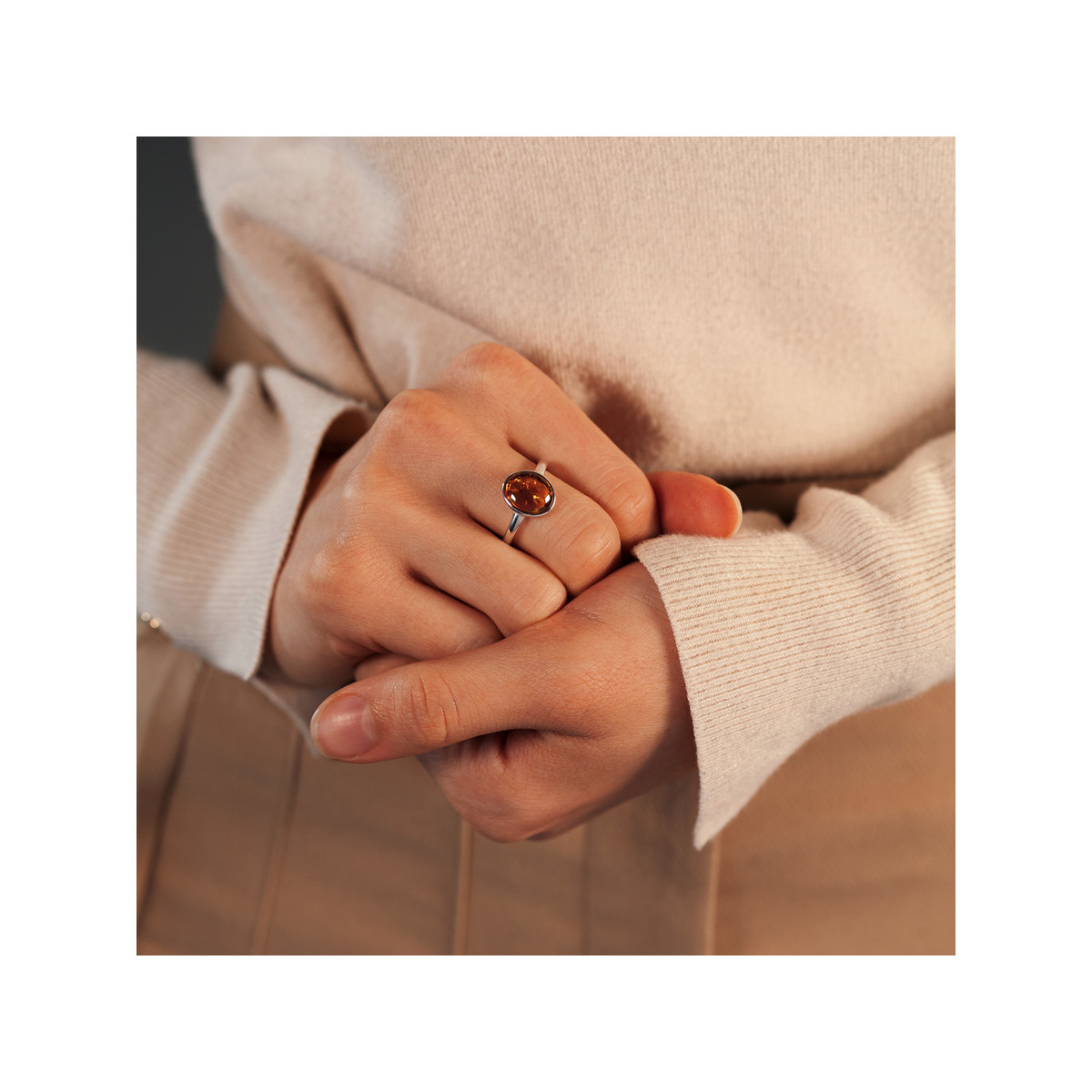 Bague argent 925 ambre ovale
