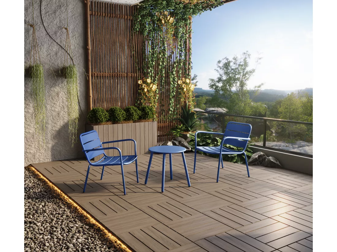 Table d'appoint de jardin en métal ronde - Bleu nuit - MIRMANDE de MYLIA