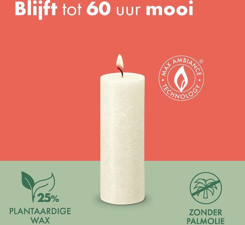 Bolsius - Rustieke kaars - 4 Stuks - Ivoor met print - 13cm