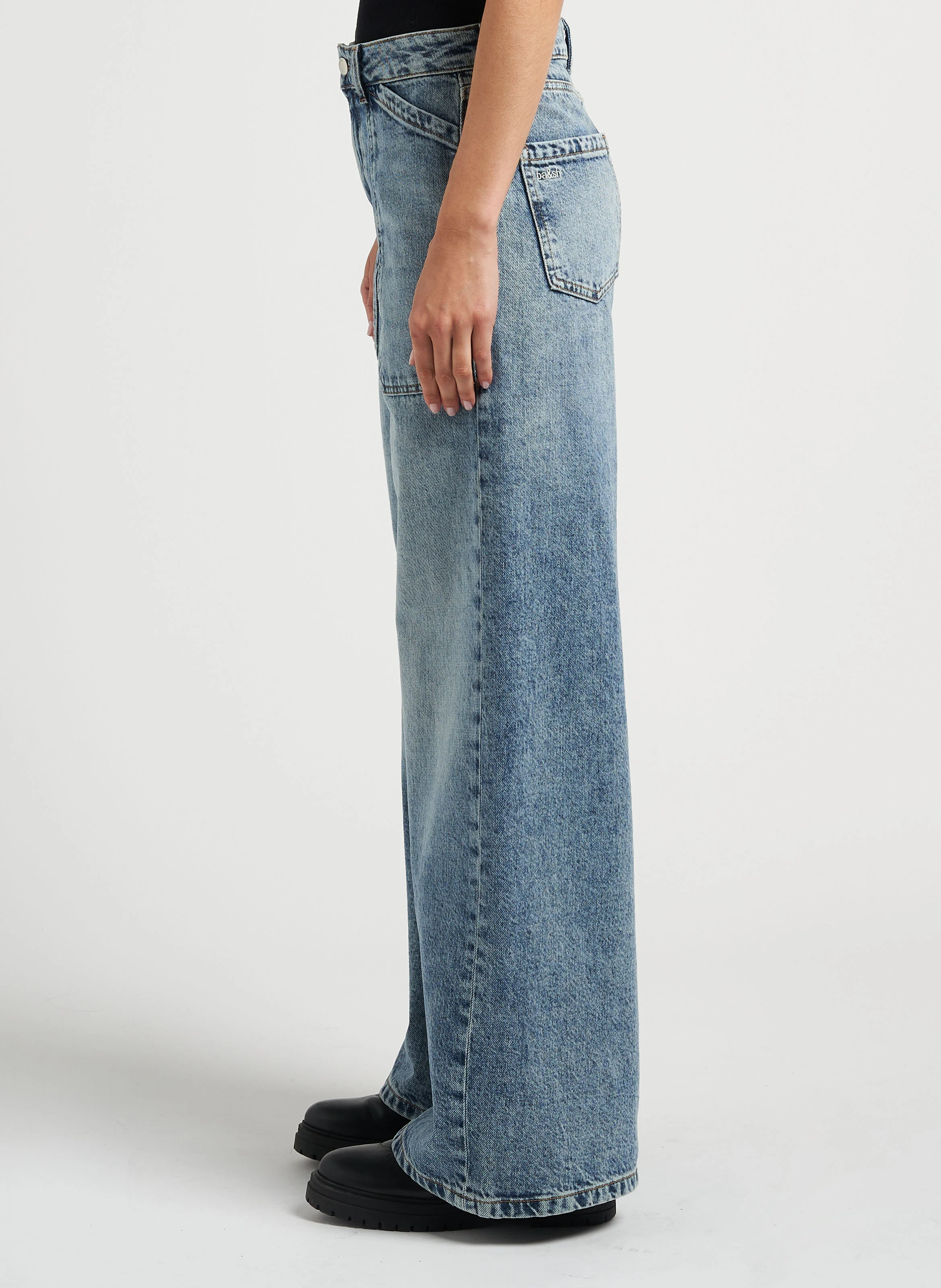 MELLOU - Jean large taille haute en denim de coton | Bleu