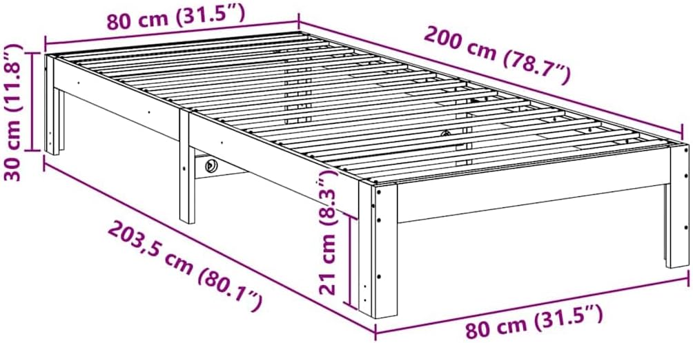 vidaXL Massivholzbett ohne Matratze 80x200 cm Kiefernholz, Bettrahmen, Schlafzimmerbett, Doppelbett, Schlafzimmermöbel, Bett, Holzbett, Massivholzbett