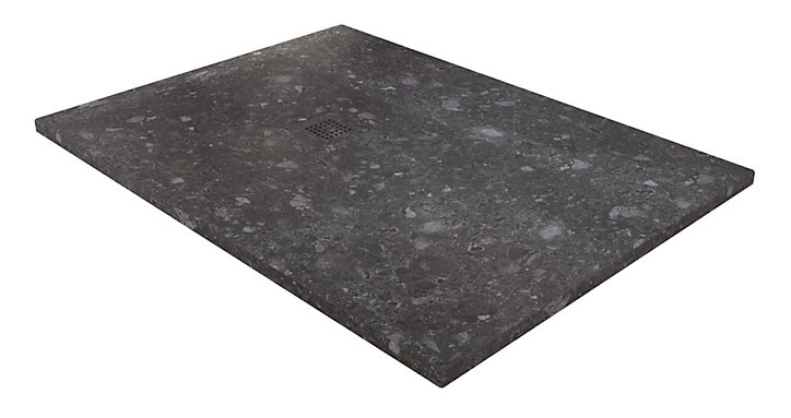 Receveur de douche 90x120 cm extra plat, résine et minéral, terrazzo noir, Ayor Bathroom Nola