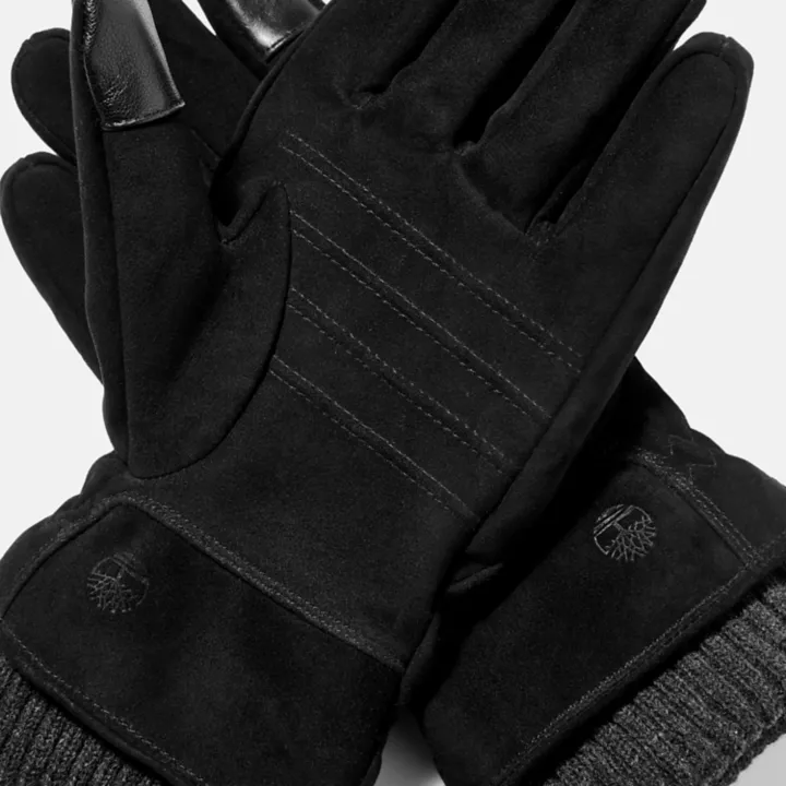 Gants en cuir avec poignet côtelé pour homme en noir