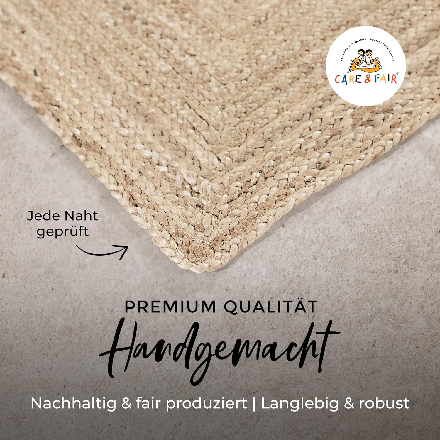 carpetfine Juteteppich Nele Taupe handgewebt aus Jute Rechteckig 200x250 cm | Moderner Naturteppich Uni im Boho - Style Flachgewebe Teppich für Wohnzimmer und Schlafzimmer