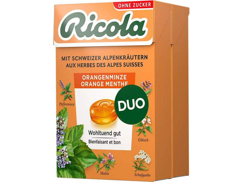 Ricola Bonbons Orangen-Minze 2 x 50 g Erfrischende Kräuterbonbons aus der Schweiz