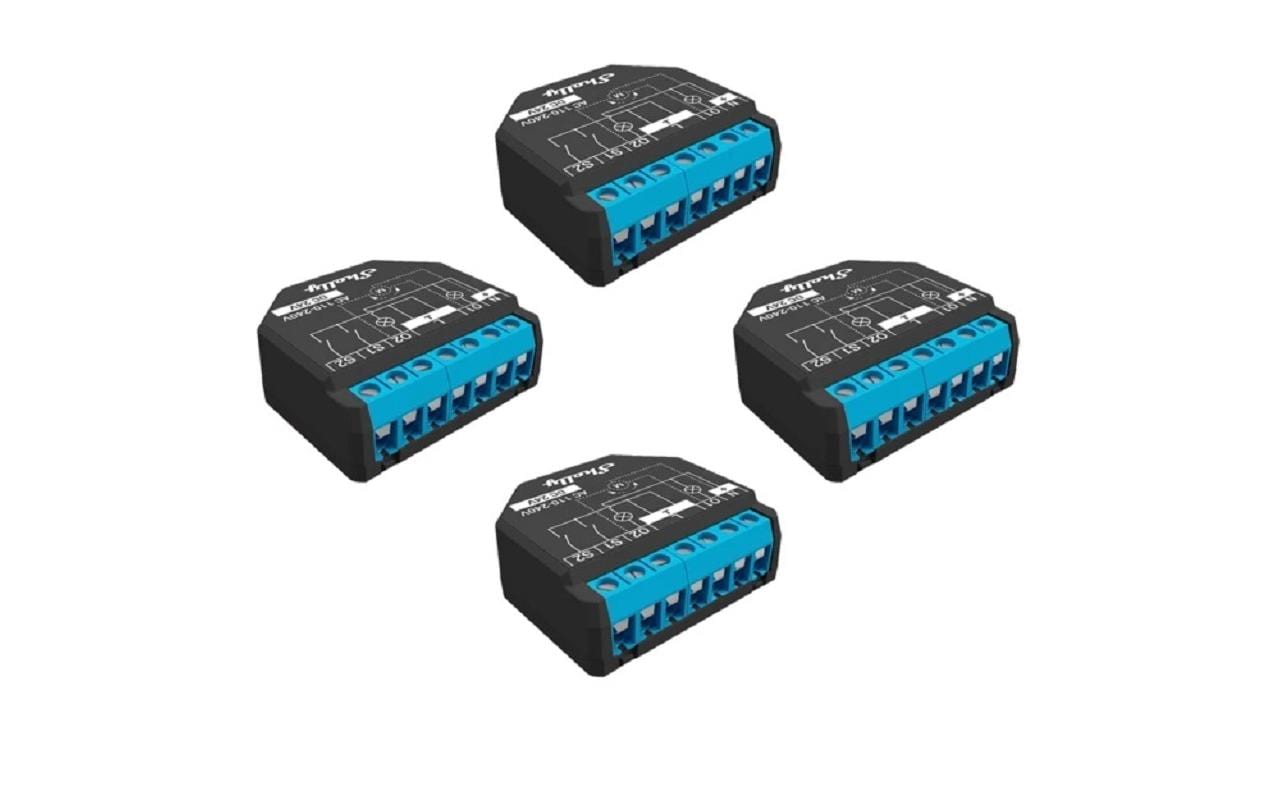 WLAN-Schaltaktor Shelly Plus 2PM WiFi-Switch, 4 Stück<br>WLAN 2-Kanal Schaltaktor, Jalousieaktor, 2x 10 A mit Leistungsmessung