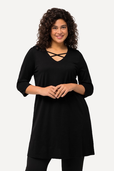 Longshirt, Zierbänder, A-Linie, V-Ausschnitt, 3/4-Arm