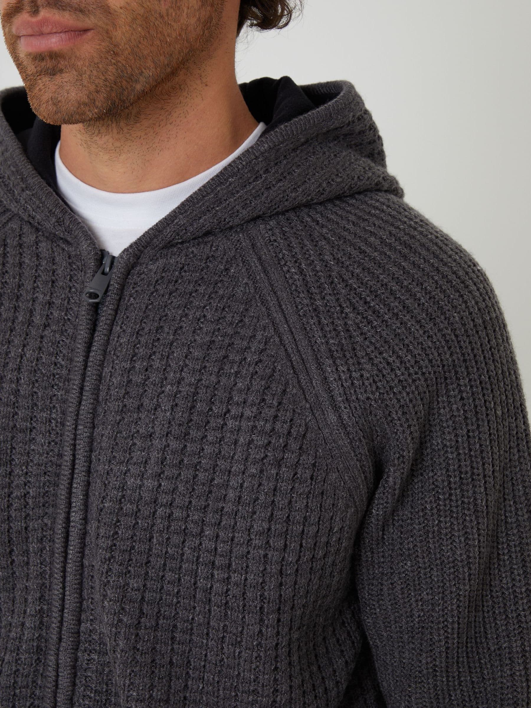 Grijs - Threadbare gebreide hoodie met rits en microfleece voering