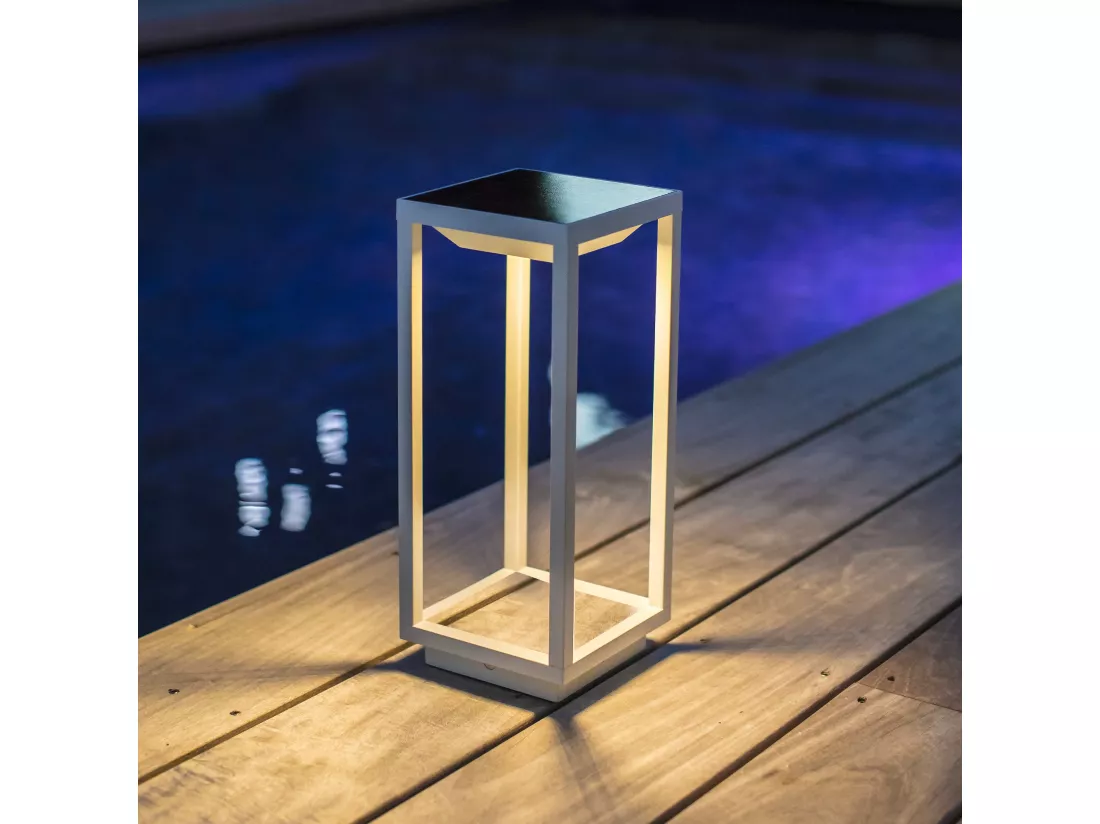 Lanterne solaire chic HYDRA Blanc Aluminium H34cm