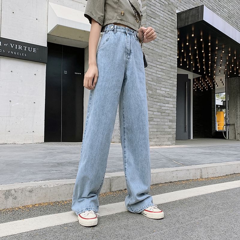 Denimot - High-waist gewassen wijde jeans