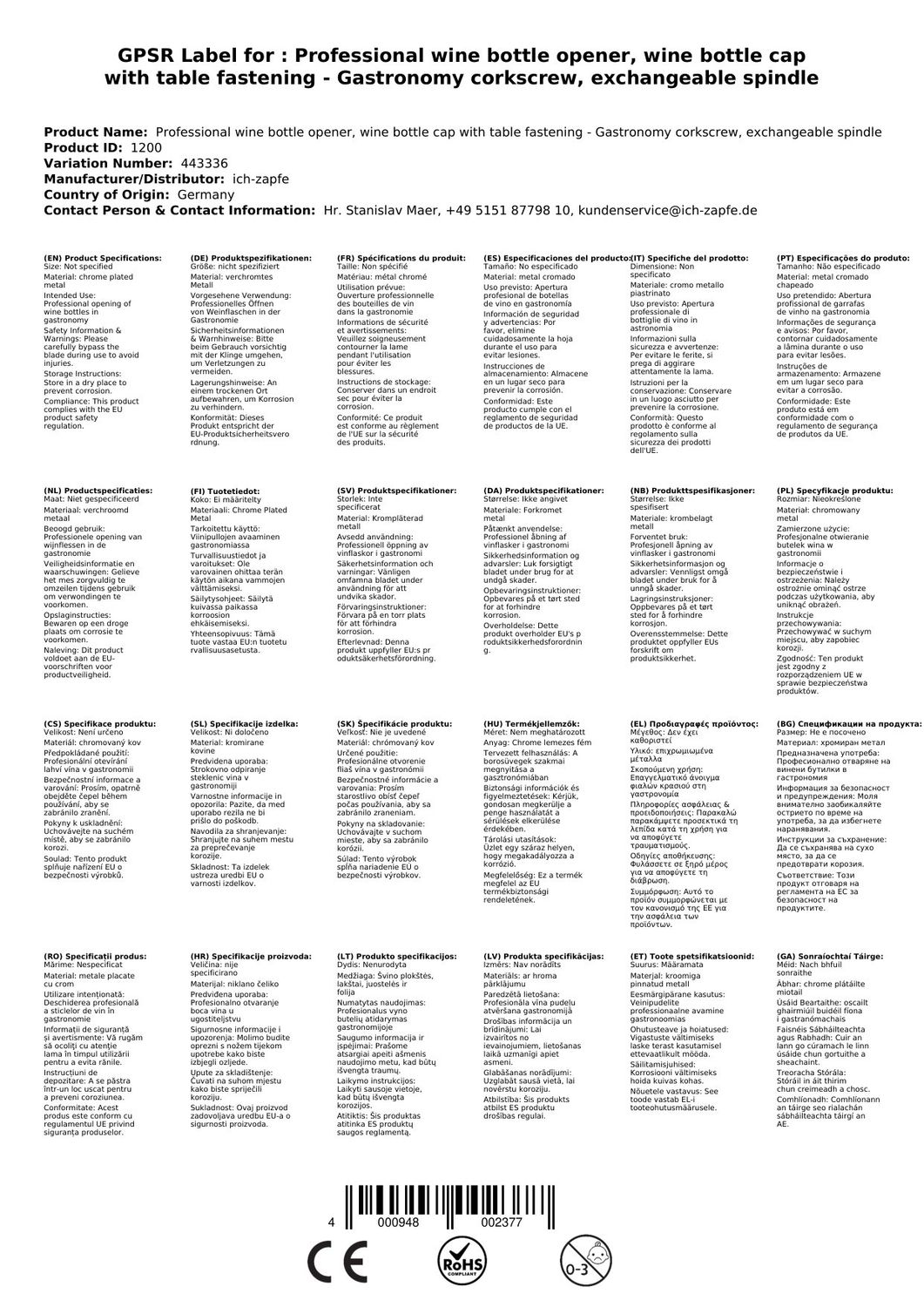 Profi - WEINFLASCHENENTKORKER - Weinflaschenöffner - Korkenzieher
