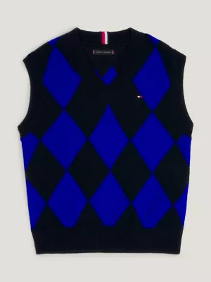 Colete de lã com estampa argyle e modelagem regular