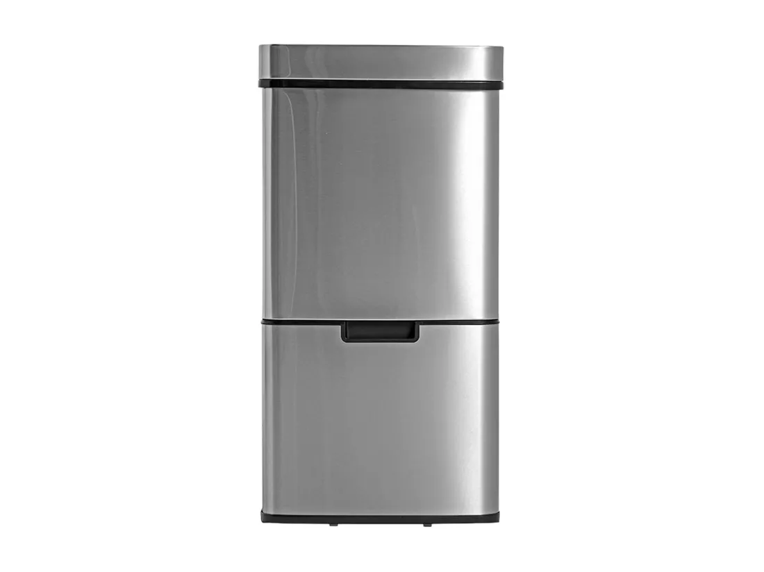 WELL HOME Poubelle de tri 67L (42L+25L), poubelle à 2 compartiments, ouverture automatique avec capteur, en inox, chromé