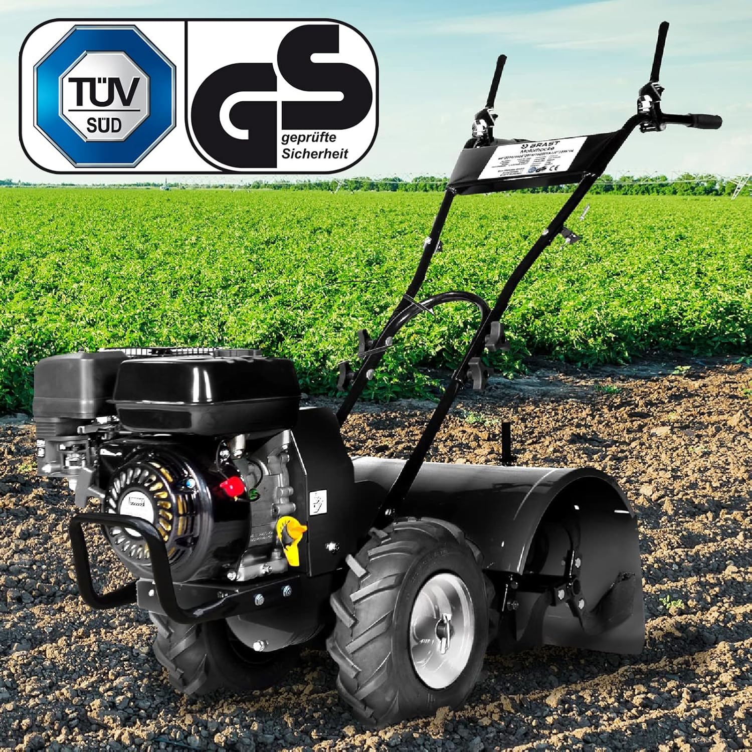 BRAST Motorhacke Gartenfräse Benzin | 1,9kW(2,6PS)-5,15kW(7PS) | 25-85cm Arbeitsbreite | 6 Modelle | Stahlrahmen Transportrad & kabellos | für kleine bis sehr große Grundstücke | BRB-AF 7500 B&S