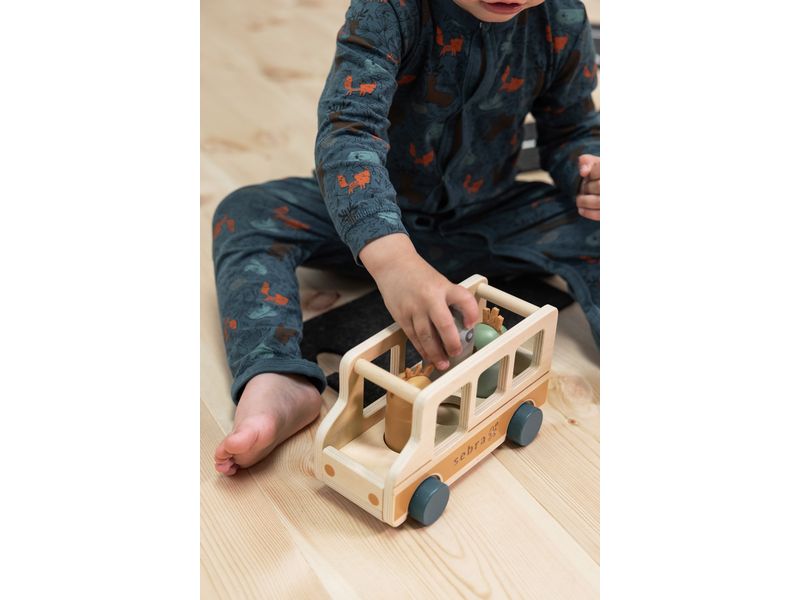 sebra Sebra Bus Holz Wildlife Spielzeugbus mit drei lustigen Passagieren