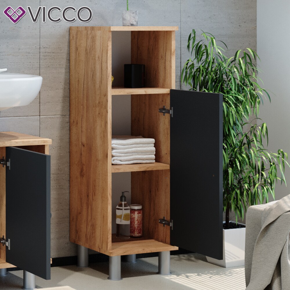 VICCO Badschrank FYNN Eiche Anthrazit Midischrank Badezimmer Regal Badmöbel