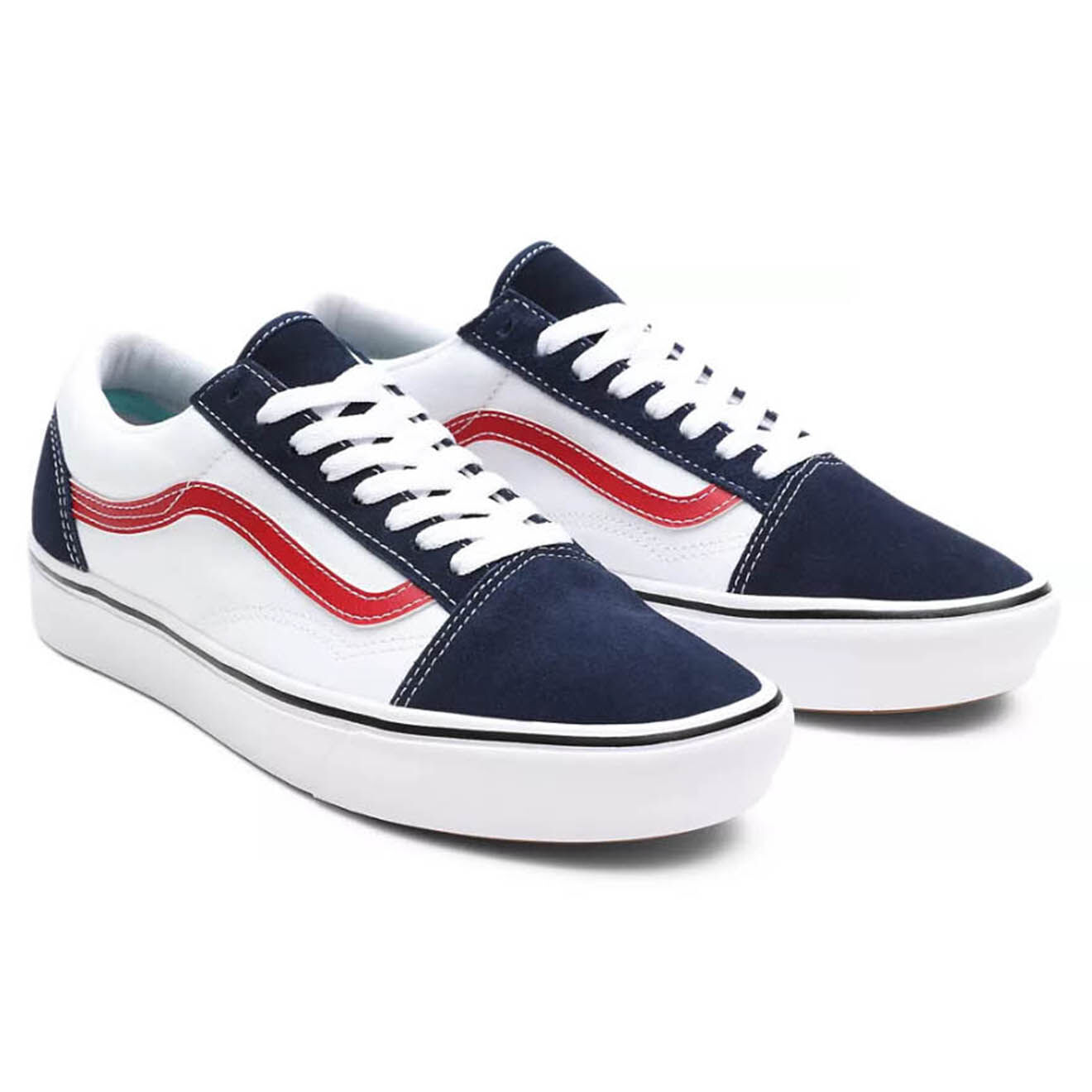Vans Sneakers en Toile & Velours de Cuir Tri-Tone ComfyCush Old Skool blanc/bleu/rouge