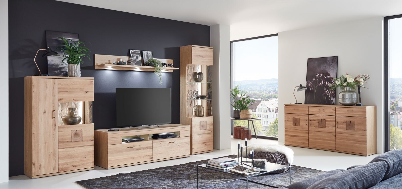 Sideboard Kansas Front Alteiche massiv geölt 180x91x43,8 cm