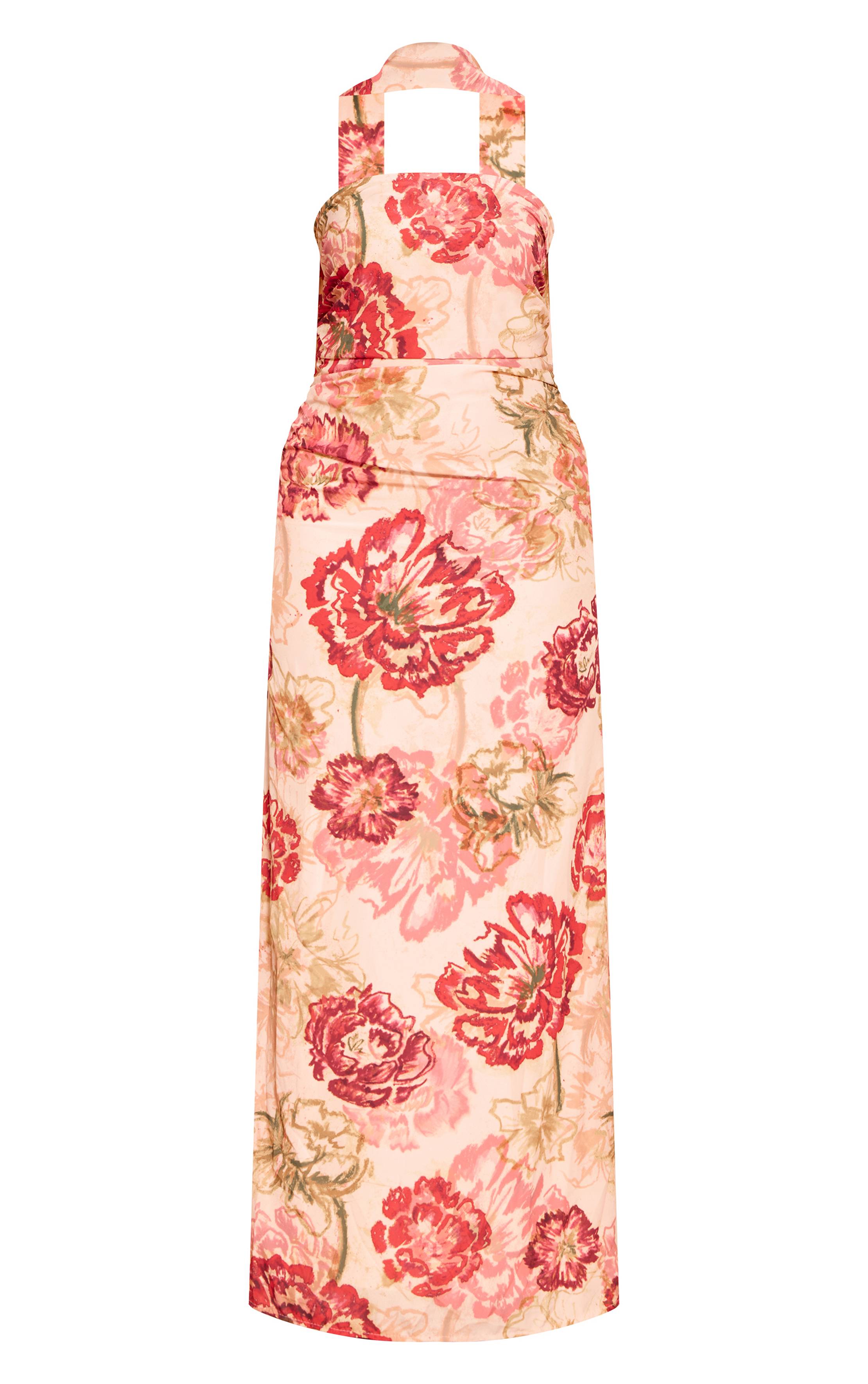 Multicolore Robe Longue En Mousseline À Imprimé Fleuri Avec Bustier Et Détail Foulard
