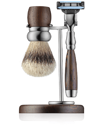 Erbe Solingen Rasier-Set Rhodium Wengeholz mit Halter 3-teilig