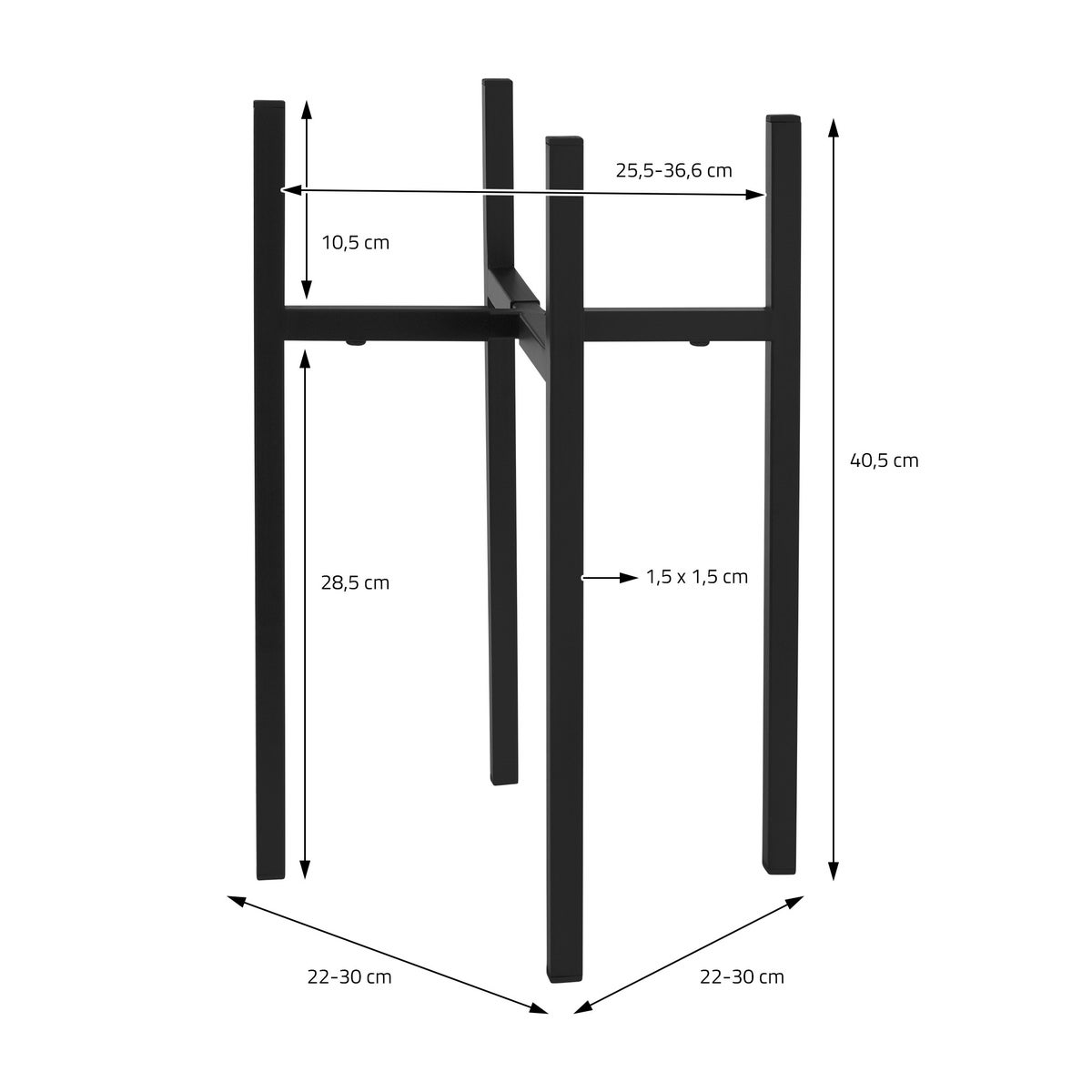 ML-Design Bloemenstandaard, Zwart, 22-30x22-30x40,5 cm, Verstelbare, Moderne Bloempotstandaard, Stevige Metalen Plantenstandaard, In Maat Verstelbare Bloempothouder, Bloempotdecoratie, Bloemenhouder