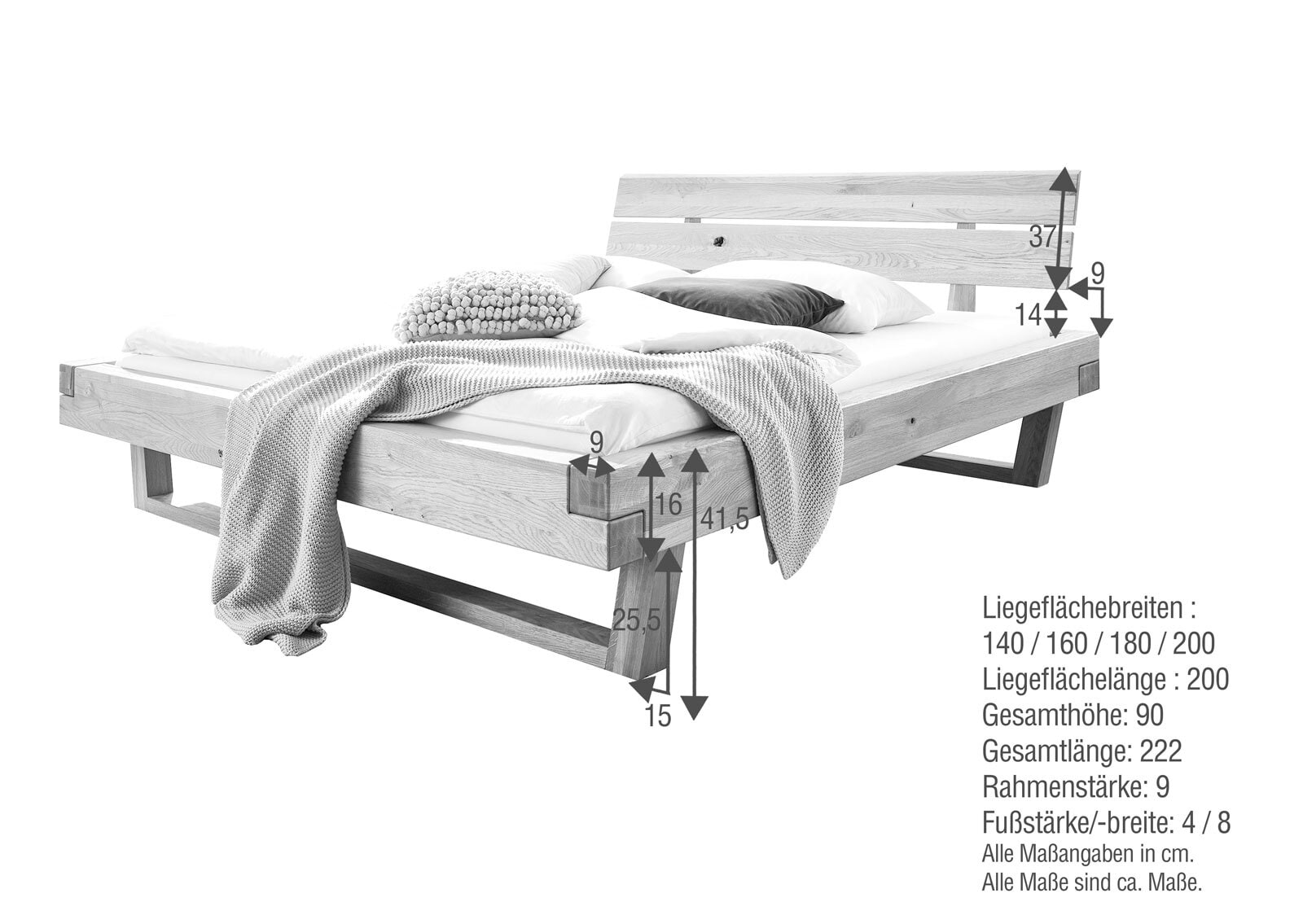 Bett I mit Kufe 140 x 200 cm eichenfarbig Honig