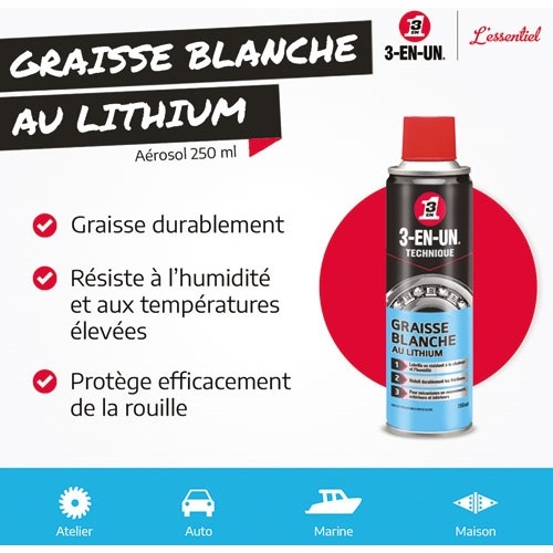Graisse Blanche au Lithium 3-EN-UN® TECHNIQUE - Aérosol de 250 ml