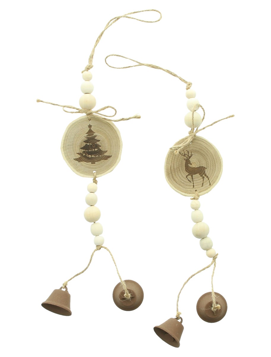 FRANK FLECHTWAREN | Winterhanger Rendier & Dennenboom, Set van 2, ca. 7 x 3,5 x 40 cm, EIK, METAAL, HENNEP