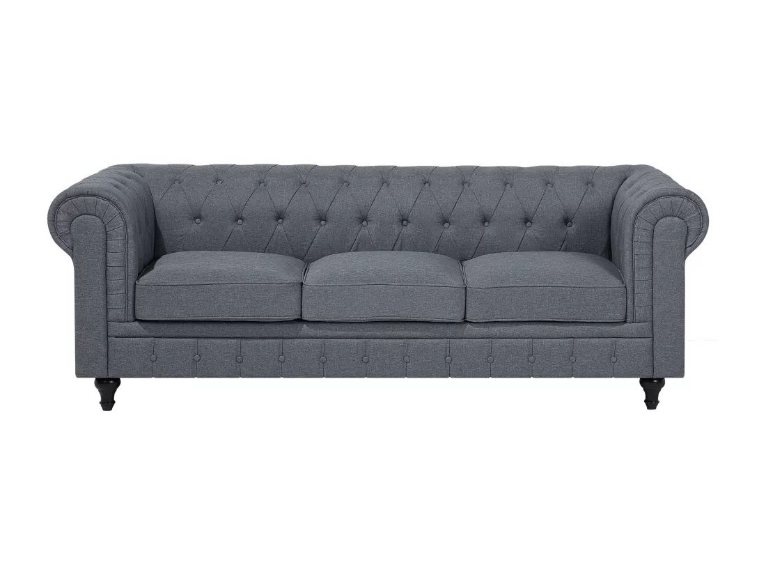 Canapé d'Angle à droite en Tissu Gris Housse Amovible Assise Large Chesterfield