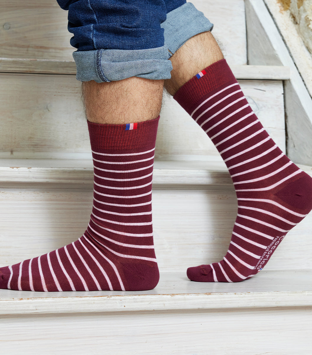Chaussettes Homme Rayées Bordeaux