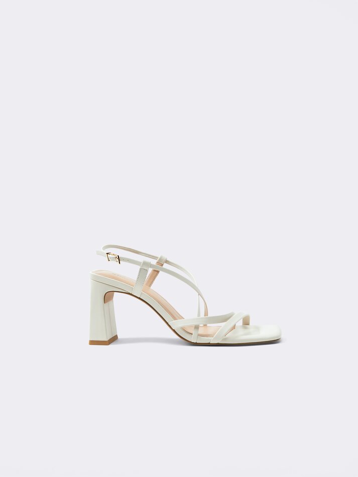 Sandália de salto alto com tiras - Branco-creme