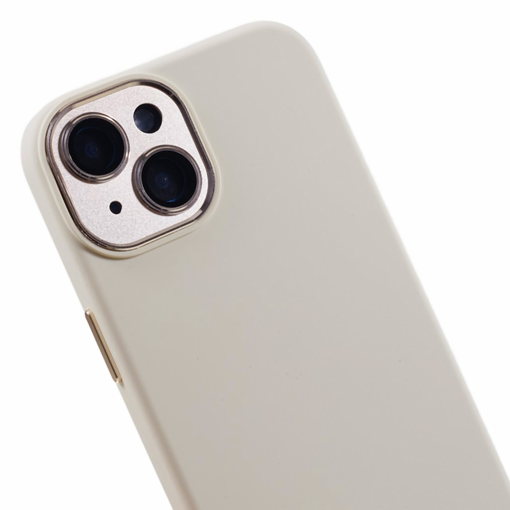 iPhone 15 Silikon Hardcase Hülle mit Alu Kamerarahmen - Weiss