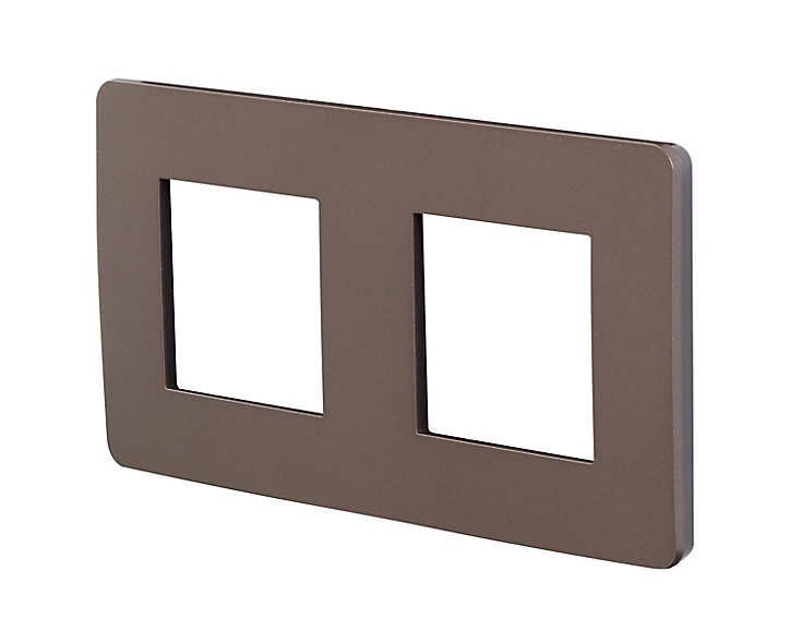 Plaque de finition double Schneider Electric Unica Déco chocolat liseré anthracite