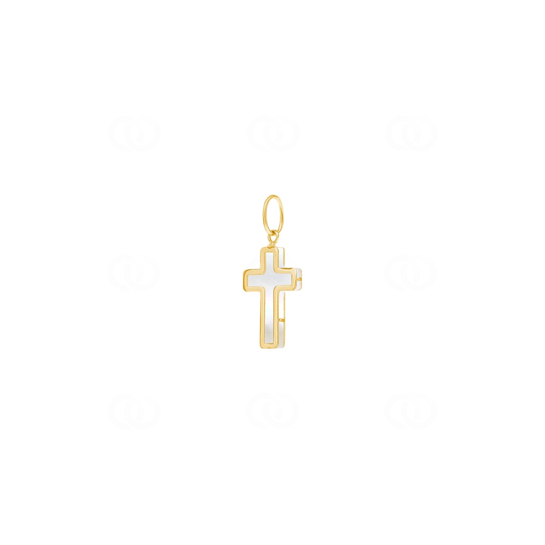 Anhänger 750/18 K Gelbgold Kreuz mit Perlmutt
