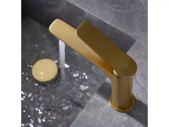 Robinet Mitigeur de Lavabo anti-calcaire Bec Bas Or Brossé IMEX NAPOLES BDN047-1OC